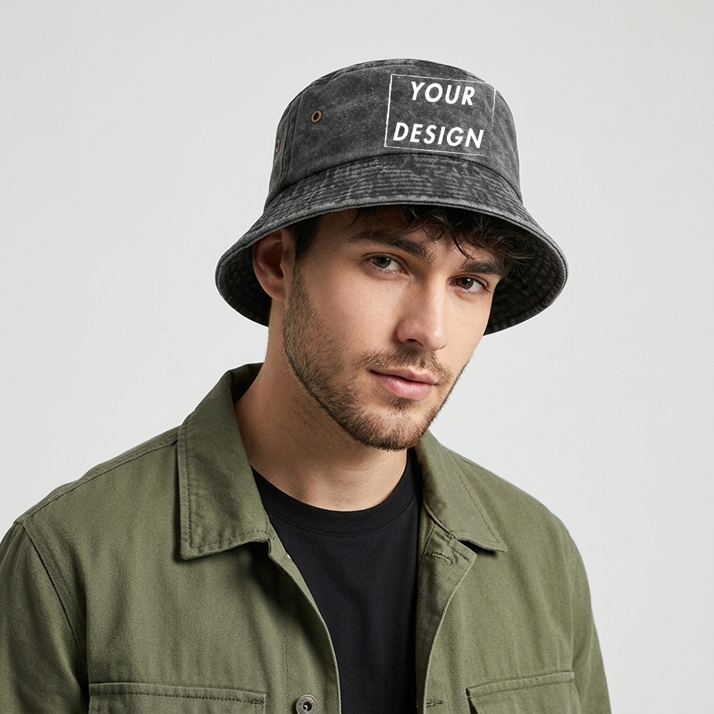 Bucket Hat Cotton - Custom Washed Vintage Bucket Hat Personalized