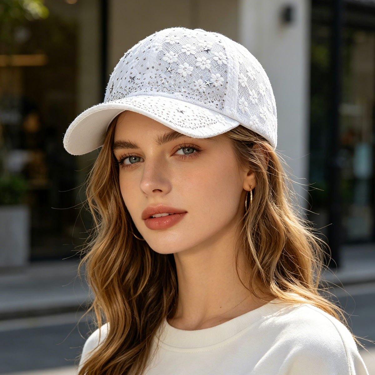 Shiny Rhinestone Lace Flower B - Baseball Cap Structured ulasan dan harga