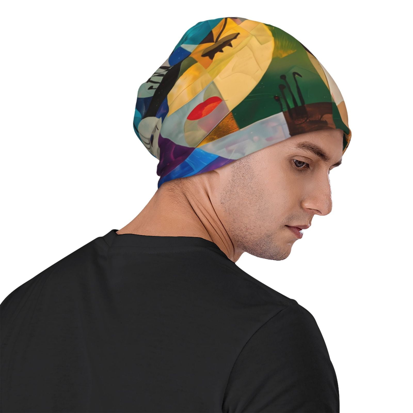 Abstract Musical Faces Printed - Beanie Cuffed Knit ulasan dan harga