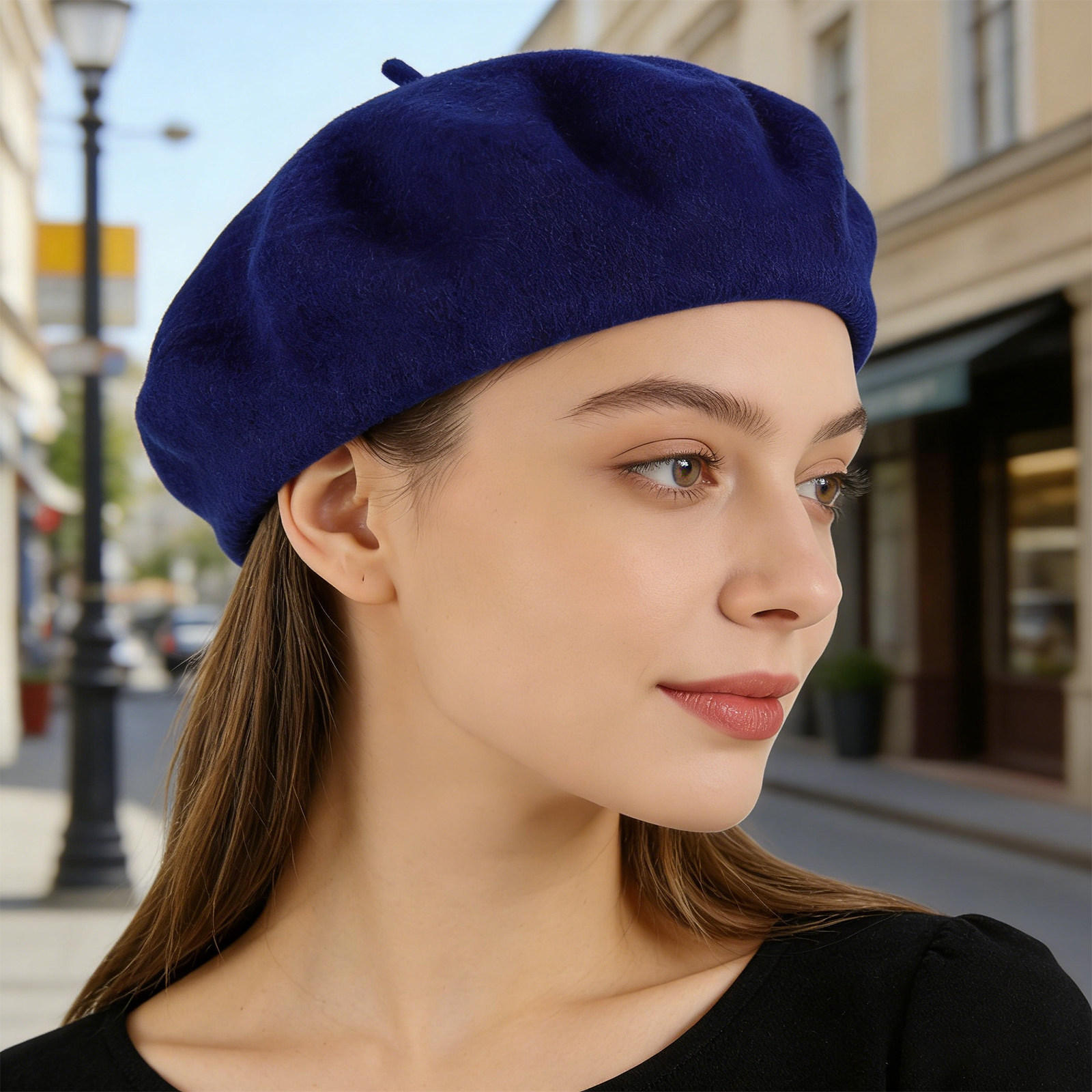 French Beret Hat for Women Nav - Beret French Wool ulasan dan harga