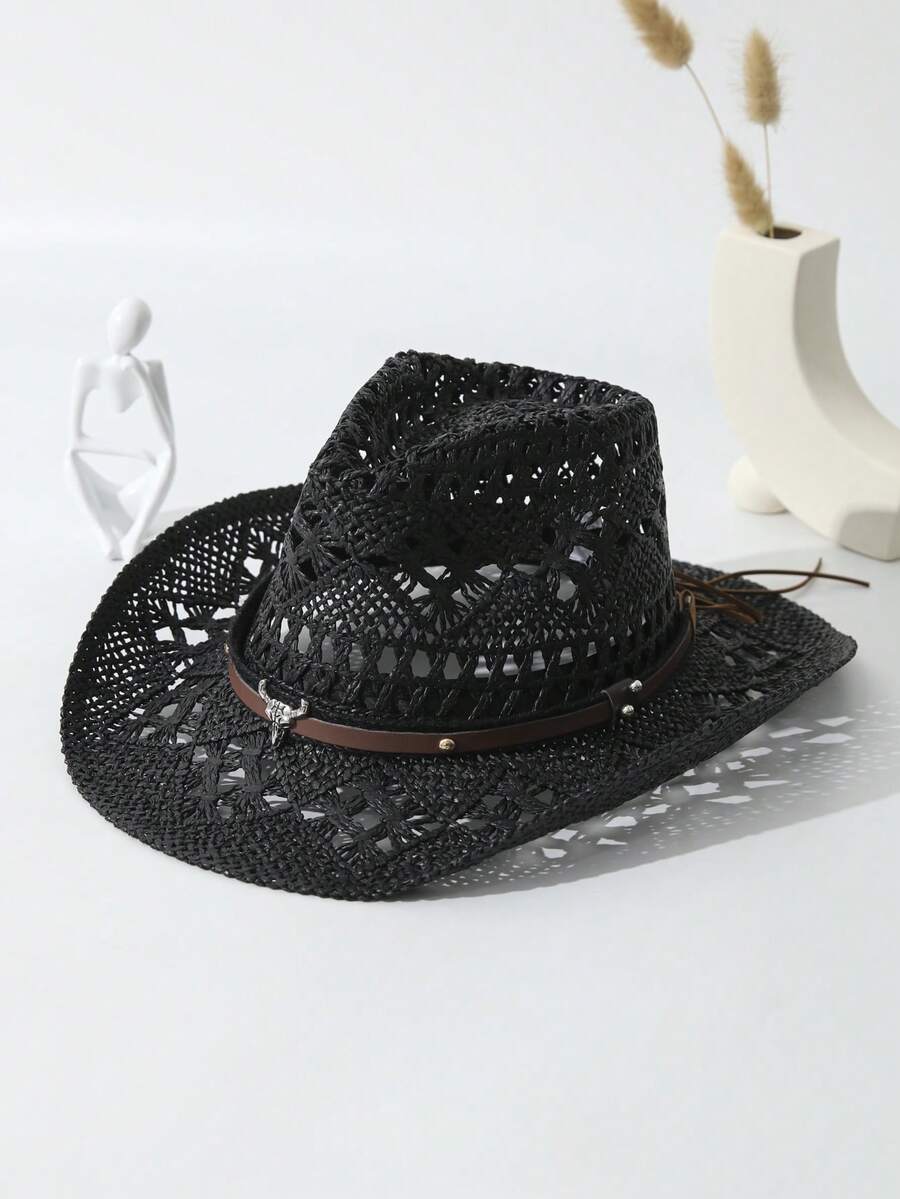 Unisex Cattle Head Decor Cowbo - Cowboy Hat Straw ulasan dan harga