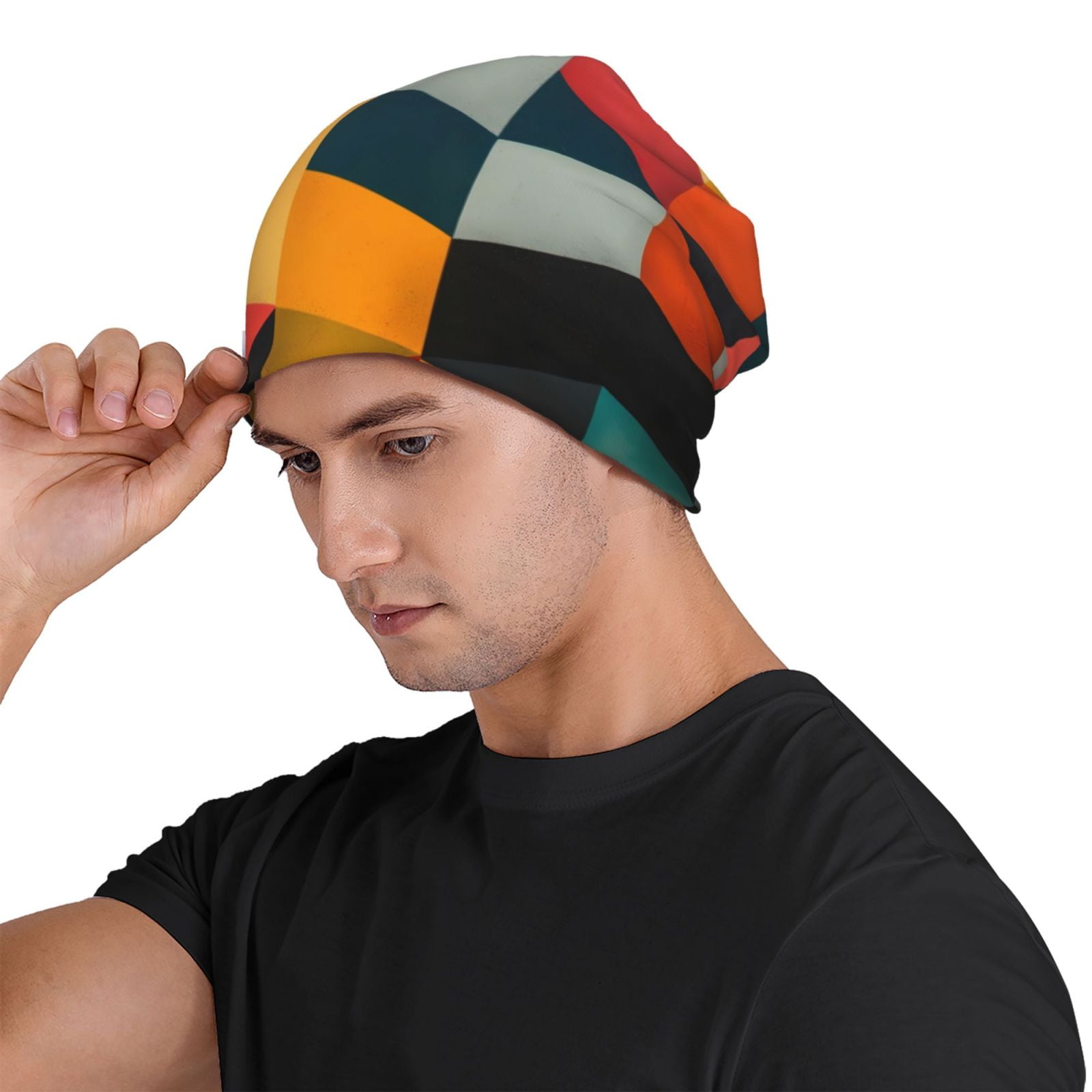 Geometric Cube Pattern Art Pri - Beanie Cuffed Knit ulasan dan harga