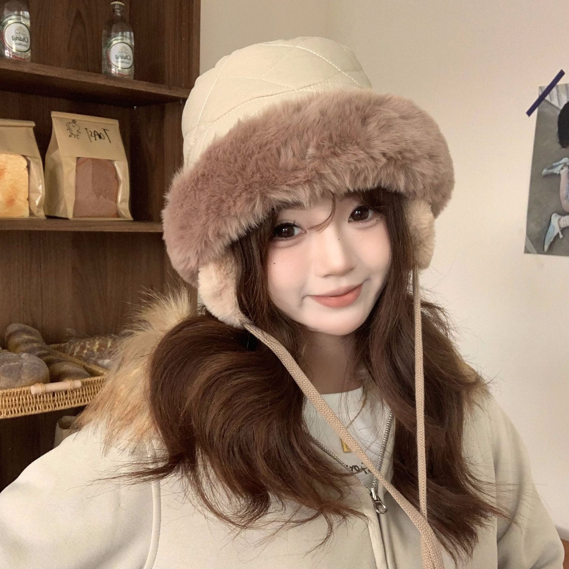 Women's Winter Quilted Faux Fu - Trapper Hat Ear Flap ulasan dan harga