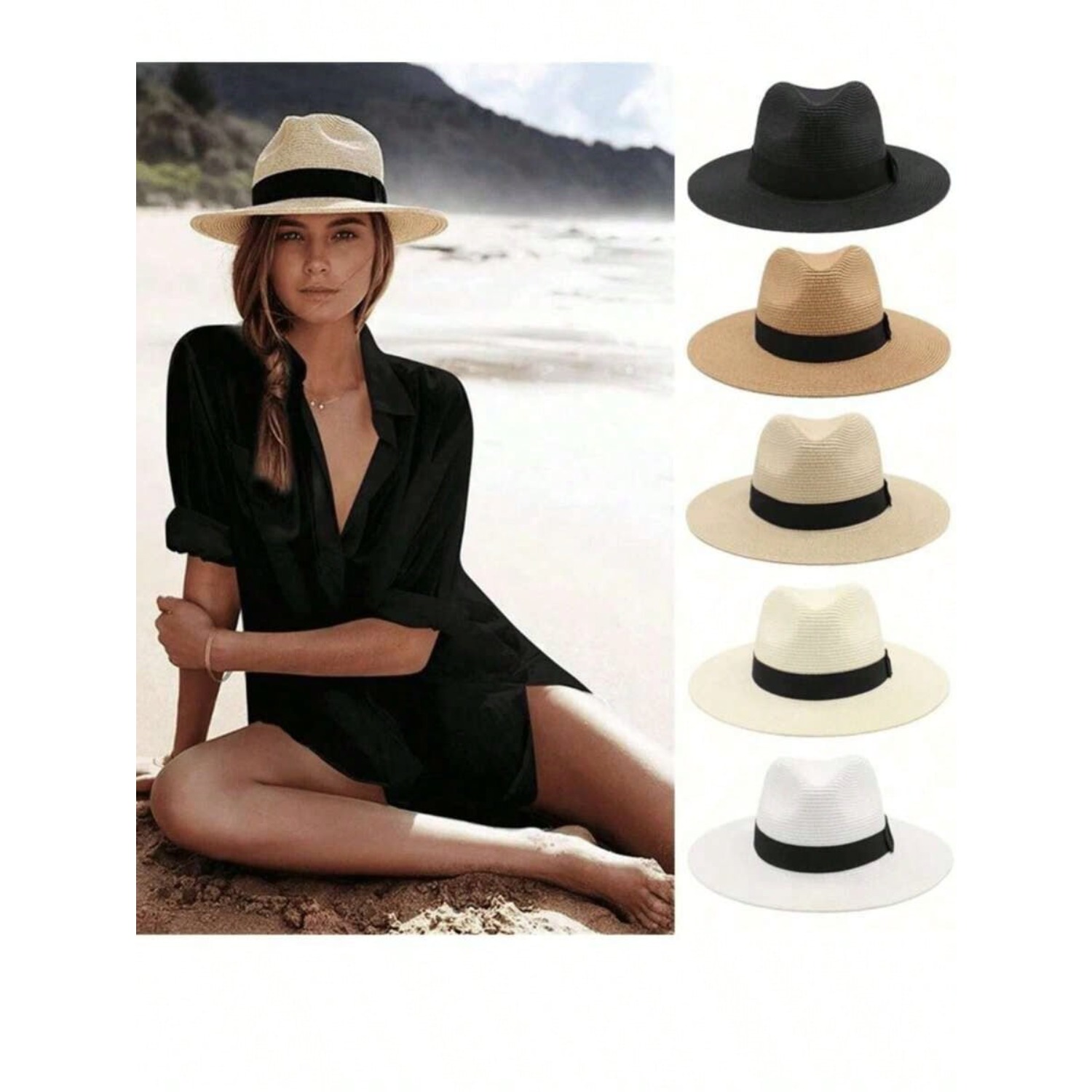 1 X Jazz Style Panama Hat with - Cowboy Hat Straw ulasan dan harga